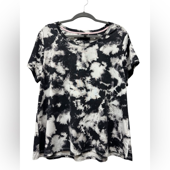 New! Kensie short sleeve top shirt, tie dye black white, size women's XL - Picture 1 of 5